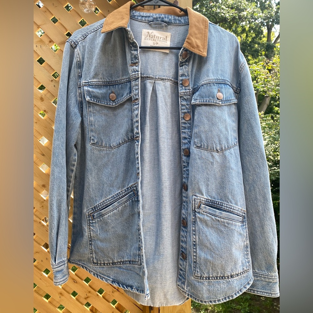 Natural Reflections Women's Light Blue Denim Jacket with Brown Accents
